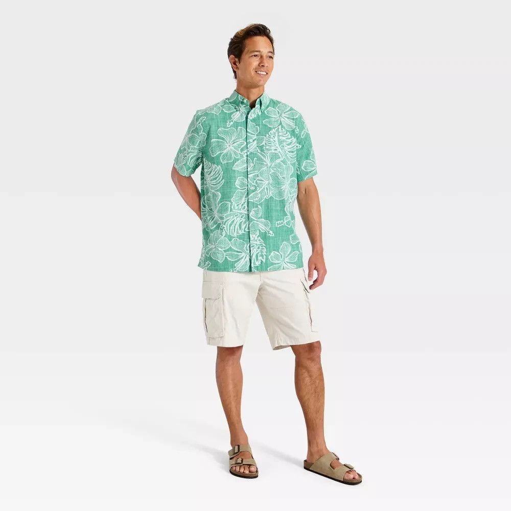Reyn Spooner Goodfellow & Co Short Sleeve Button-Down Shirt - Green MENS MEDIUM
